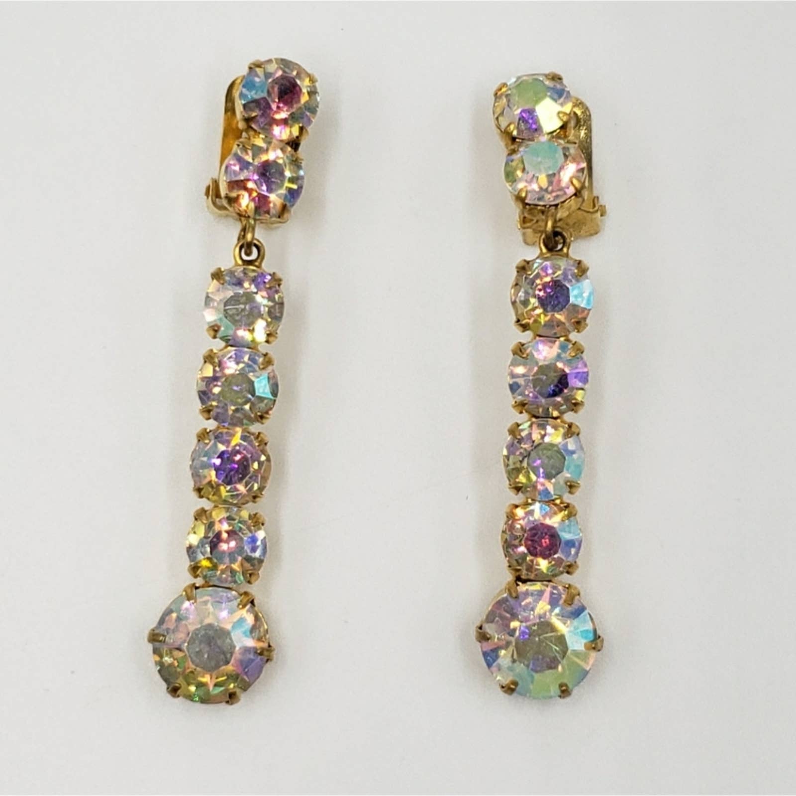 Vtg Austrian Aurora Rhinestone Clip-On Earrings